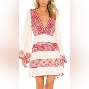 Free People Red and Cream Long Sleeve Dress